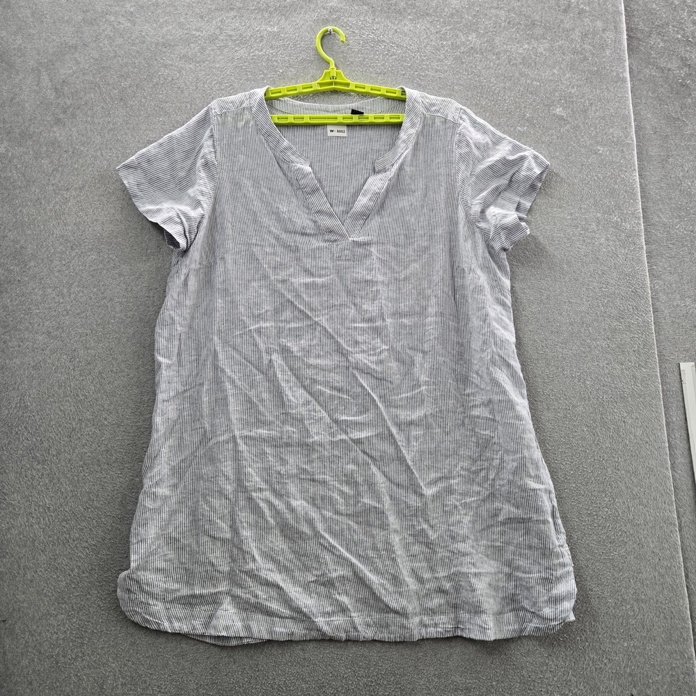 Tahari Women Dress 3X White Linen Striped V-Neck Pullover Short Sleeve Tunic